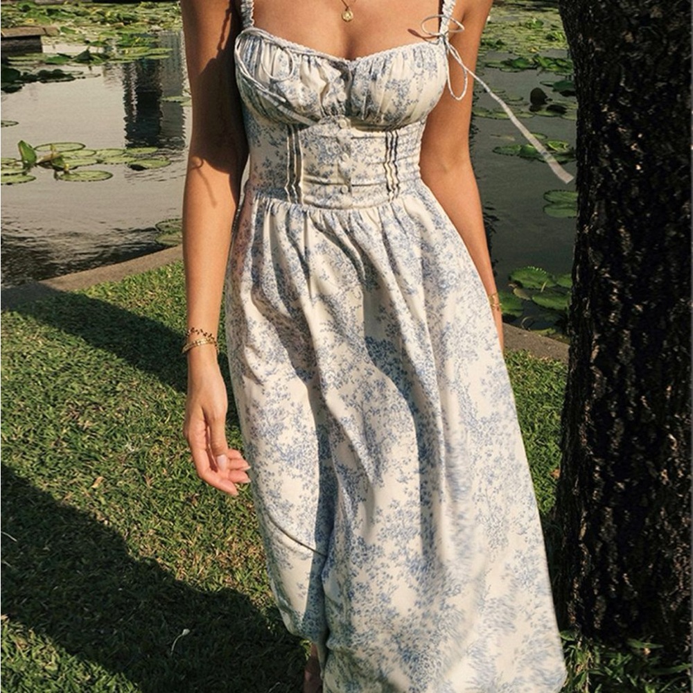 Commense Blue and White Floral Midi Dress- new with tags